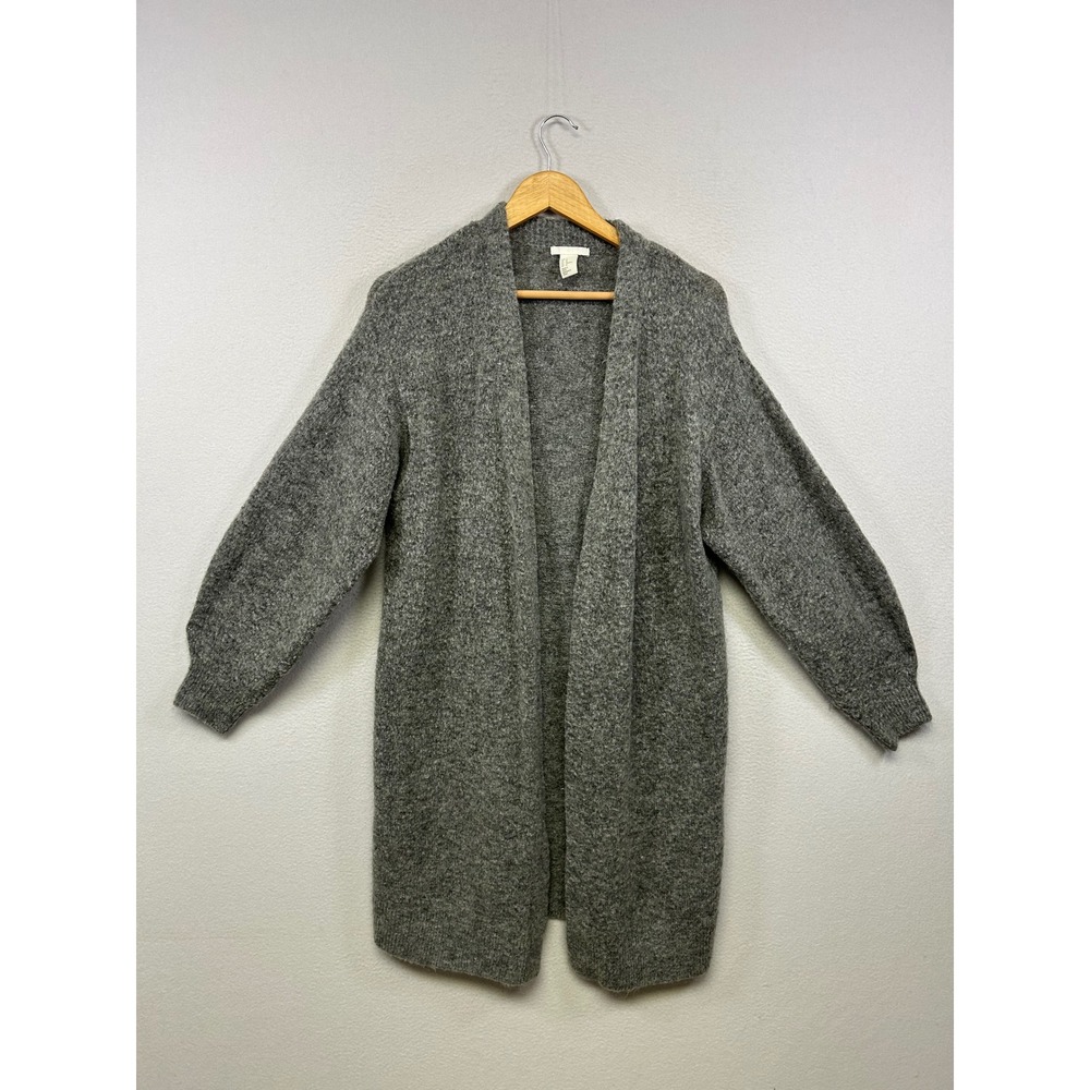 H&M Mohair Wool Blend Cozy Oversized Womens Med Grey Longline‎ Cardigan Sweater